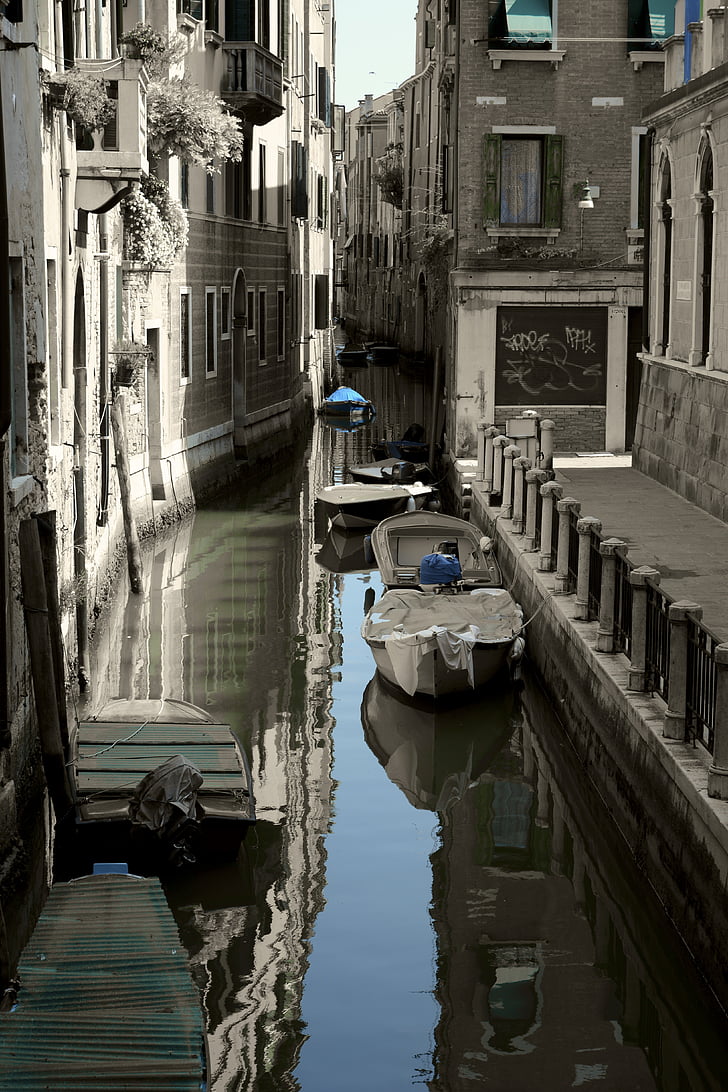 saluran, Venesia, rumah, gondola, saluran air