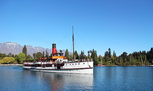 Nouvelle-Zélande, Lac, navire, vue sur le lac, paysage, Journée bleue, réflexion