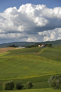 italy, tuscany, chianti, siena, landscape, clouds, sun