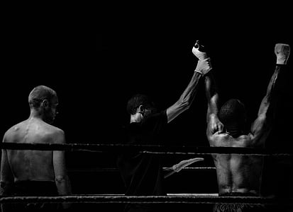 tri, čovjek, boks, prsten, sportski, crno i bijelo, sporta