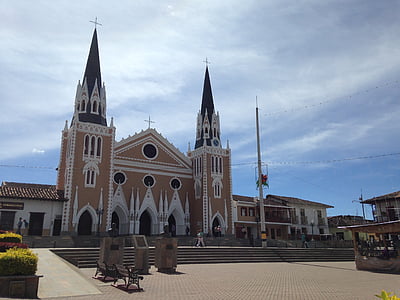 Церковь, небо, Парк, Католическая, Колумбия, Кафедральный собор, фасад