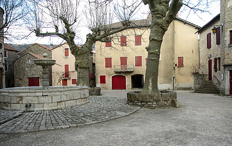 france, holy eulalie of cernon, village, medieval, place, fountain, small house