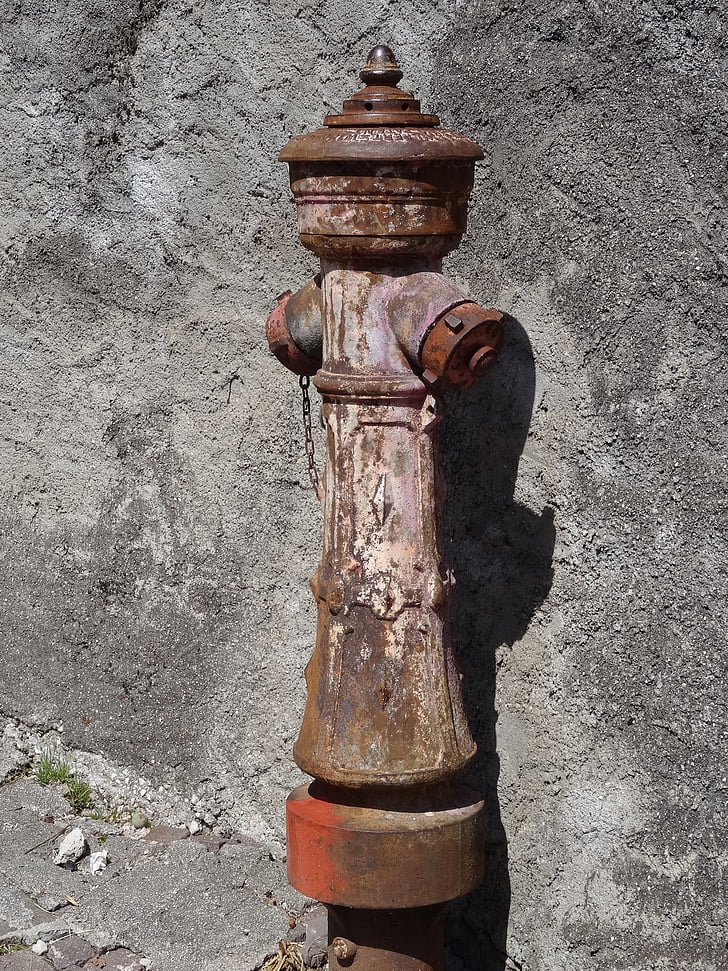 hydrant, vann, brann, gamle, rustne, vann hydrant