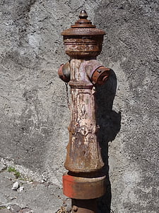 Hydrant, wody, ogień, stary, zardzewiały, hydrant wody
