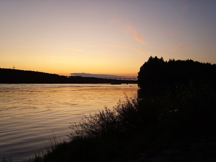Danubio, tramonto, confine, fiume, acqua, estate, paesaggio