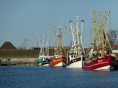 Friedrichskoog port, Krevety, Friedrichskoog, lodě, fréza, přístav