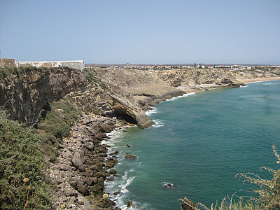 Portugal, Sagres, Cliff, hav, vann, stranden, steiner