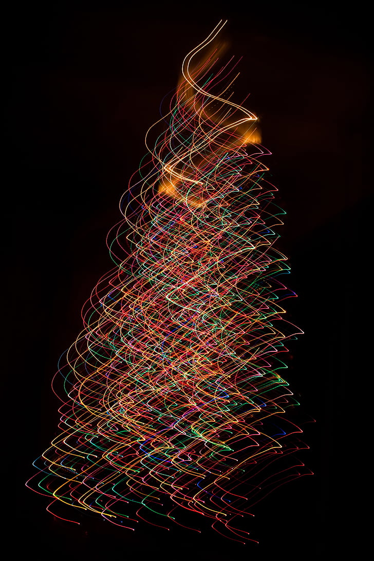 pohon Natal, Xmas lampu, dekorasi, mengkilap, abstrak, latar belakang, bersinar
