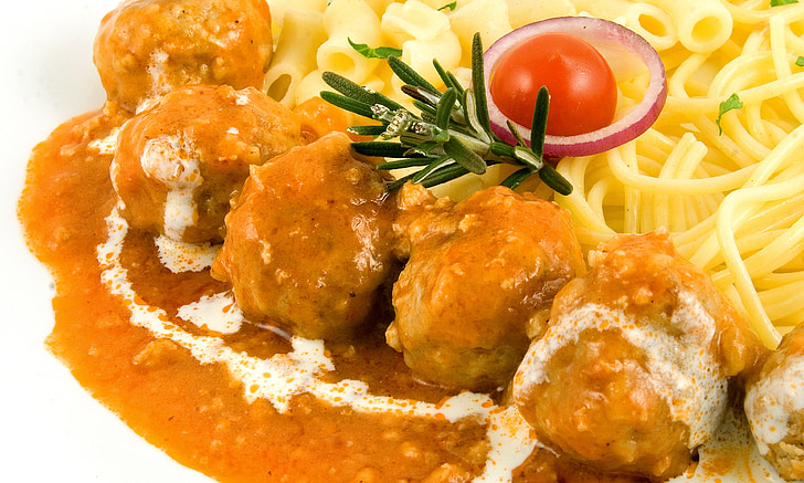 food, image, restaurant, pasta, meat balls