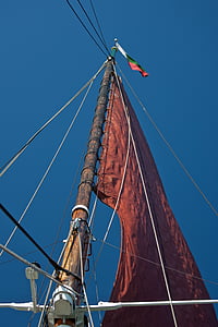 plachta, červená, červenú plachtu, stožiar, takeláž, Starý čln thames, Hlava vlajkový stožiar