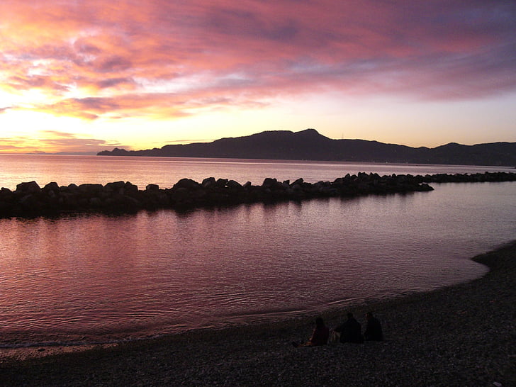 zachód słońca, Chiavari, Portofino, morze, Natura, krajobraz, pejzaż