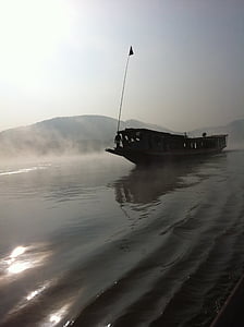 メコン川, 霧, ブート, morgenstimmung, 雰囲気, 水