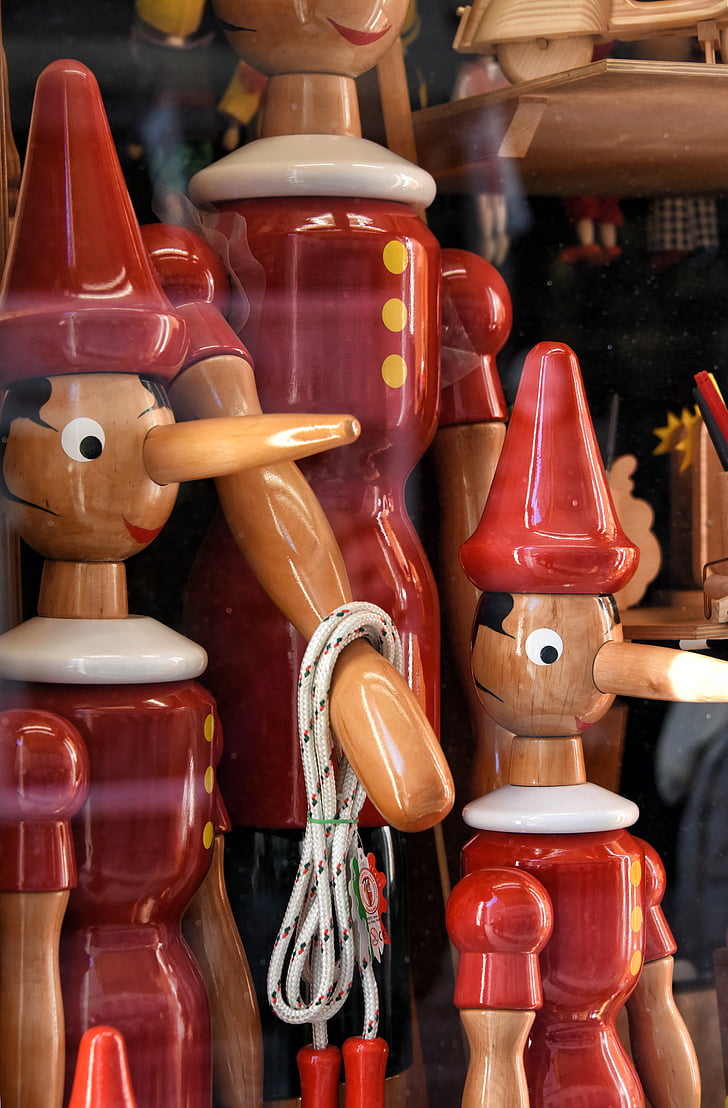 pinocchio, wood, red, toy, showcase, color, figurines