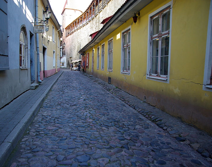 Estônia, Tallinn, Lane, pavers, arquitetura