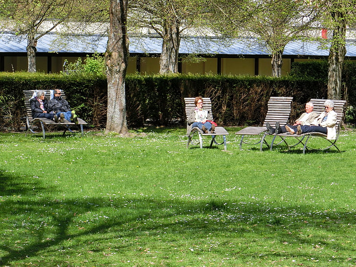 pensioners, park, relax, green, grass, landscape, meadow