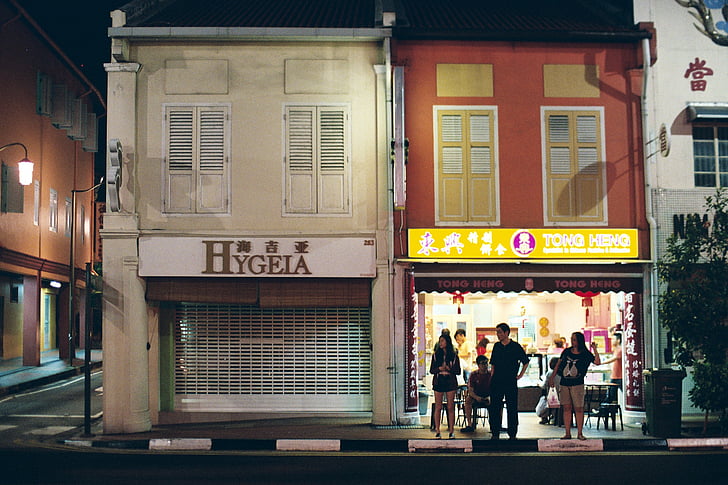 уличен живот, хора, Сингапур, нощ, улица, град, Магазин