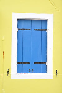 window, shutter, wooden windows, blue, blue window, yellow, yellow wall