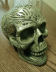 crani, figureta, decoració, escultura, fantasia, tribal, símbol