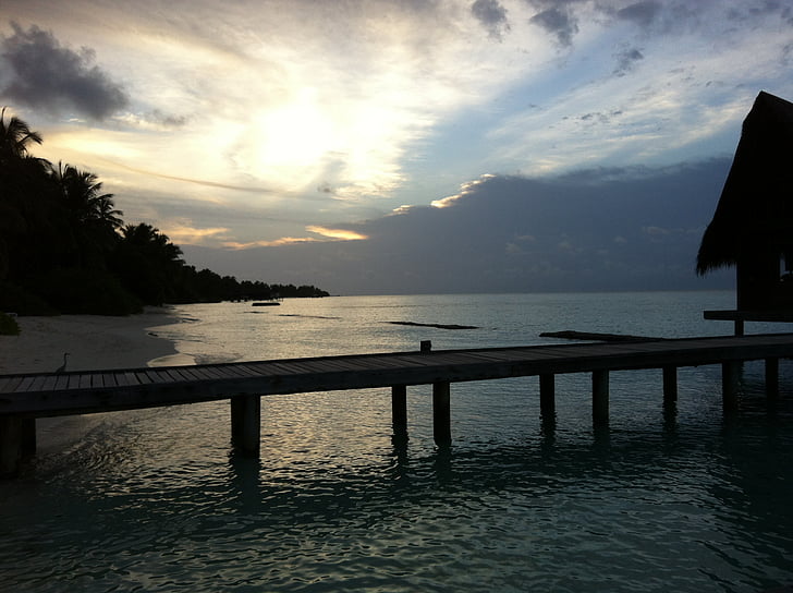 Maldivler, otel, manzara, doğa, Deniz, günbatımı, su