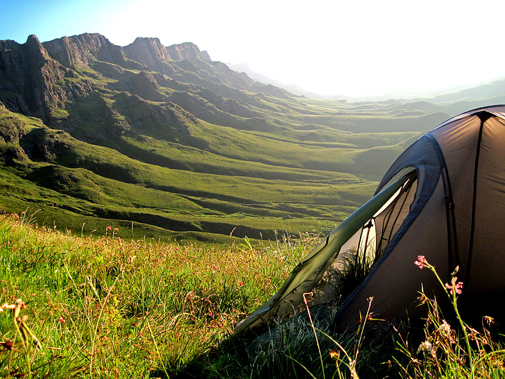 tent, mountains, sani pass, south africa, lesotho, vista, view