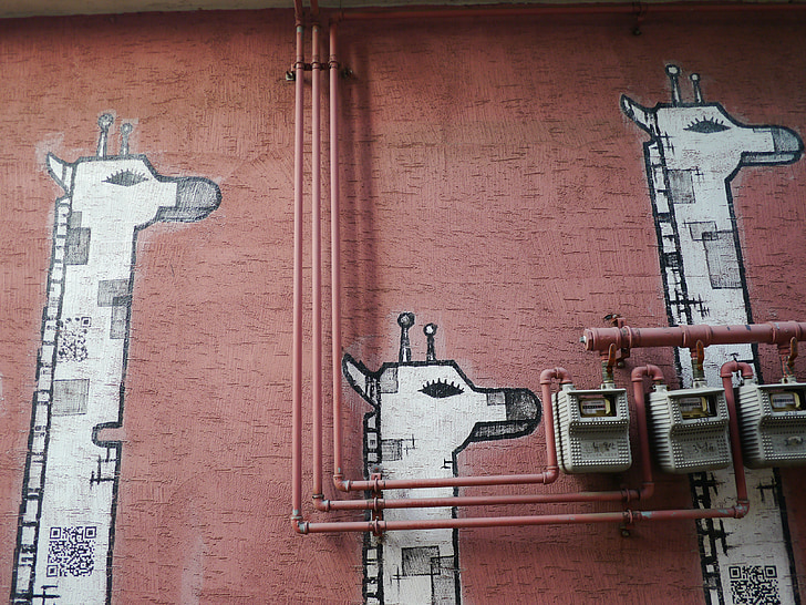 giraffa, Corea, murale, disegno, est di riga palace, Graffiti, animale