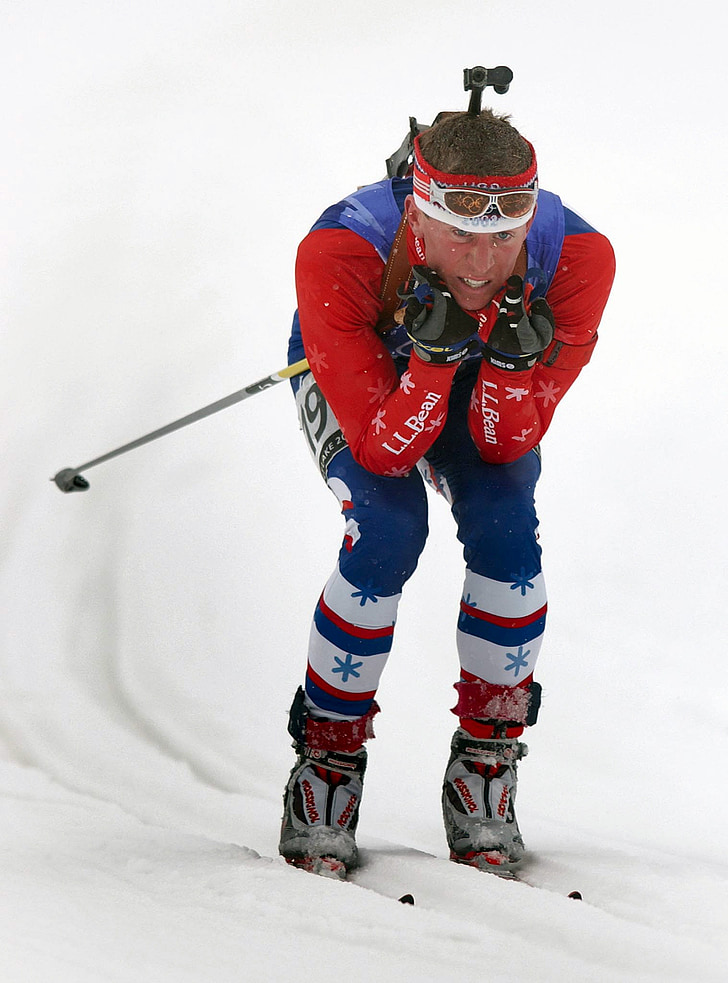 esquiador, país creu, neu, l'hivern, mascle, competència, biathalon