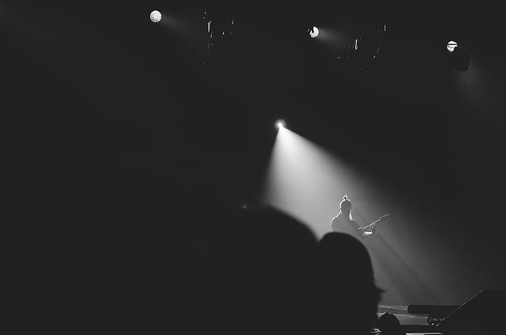 silhouette, person, lighted, stage, light, guitar, music