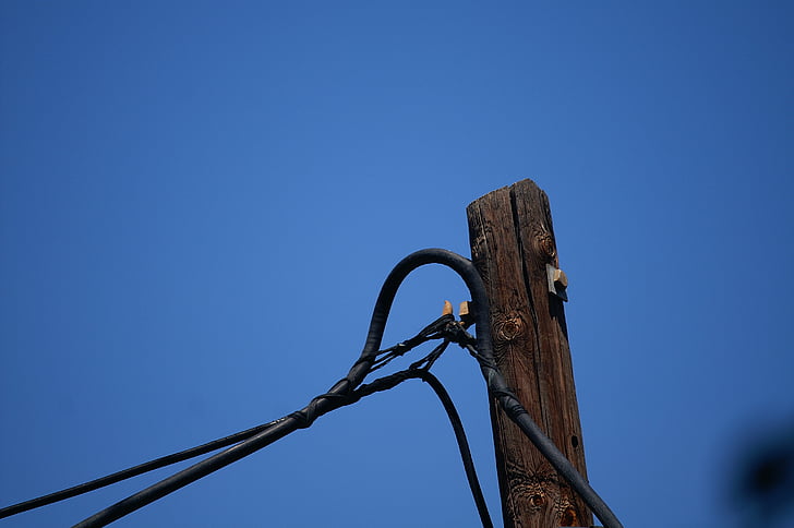 cables, columna, marrón, azul, cielo, cables de, soga