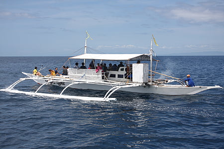 Banca, filippinska bangka, gånger, seglet, havet, båt