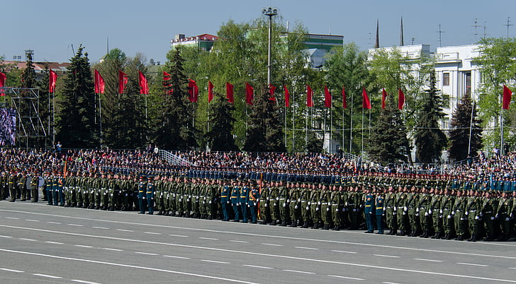 Parade, Segerdagen, 9 maj, Samara, område, Ryssland, trupper