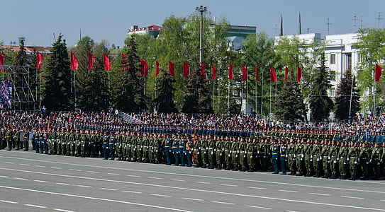 Parade, dag van de overwinning, de 9e van mei, Samara, gebied, Rusland, troepen