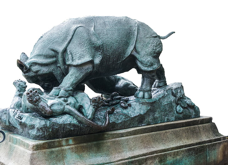 paris, sculpture, rhino, art, metal, lion, park