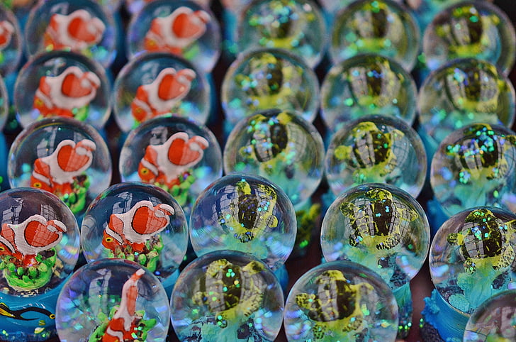 vidrio, burbujas, azul, peces, Marina