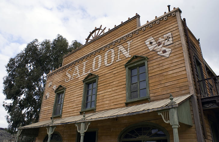 salong, bar, gammal saloon, Western saloon, spökstad, västra, byggnad