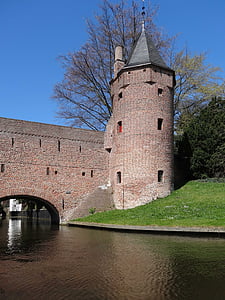 amersfoort, monnikendam, 강, 브릿지, 네덜란드, 건물, 역사적인