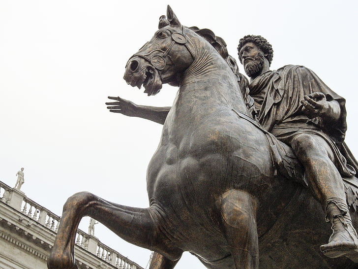 Rome, standbeeld, Roma capitale, standbeelden, paard, keizer