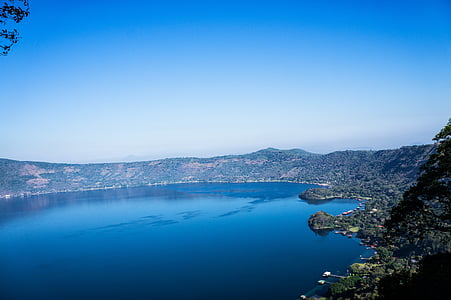 Salvadora, coatepeque, ezers, zila, zilas debesis, kalni, cilvēki