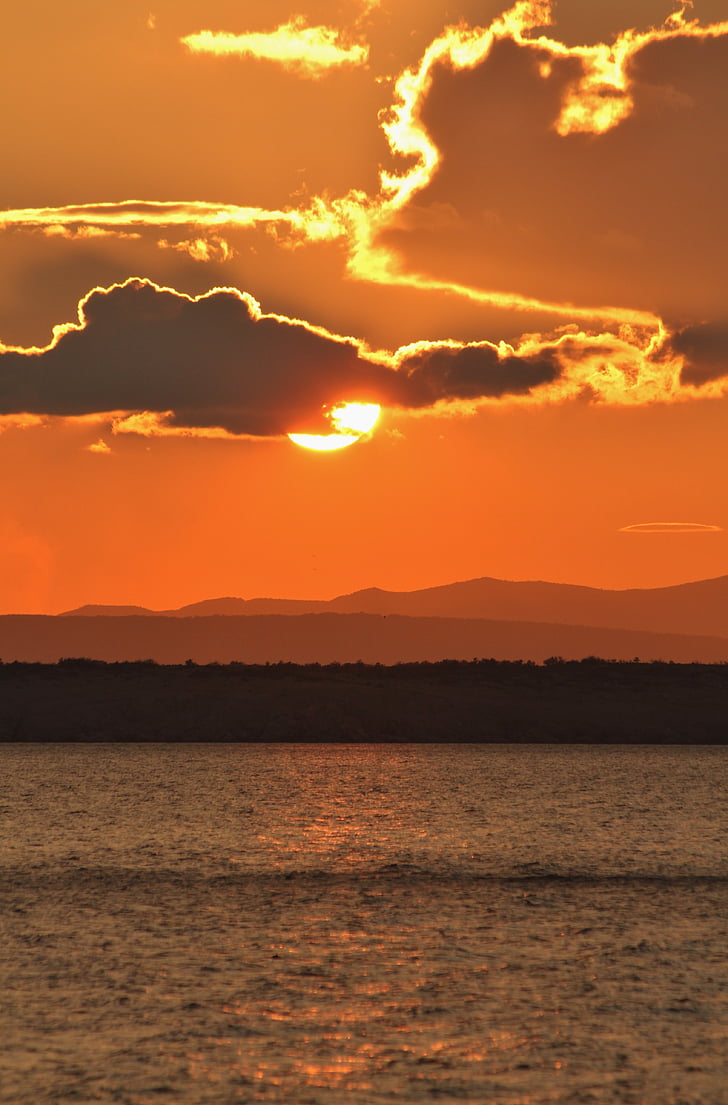 naplemente, abendstimmung, természet ég, víz, felhők