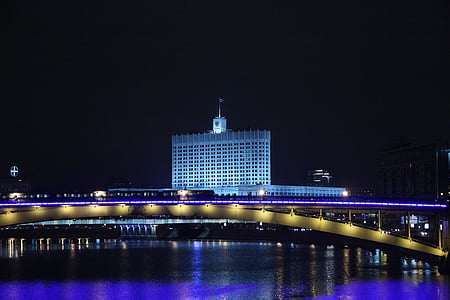 Casa bianca, Mosca, notte, Ponte della metropolitana, Casa, architettura, vista