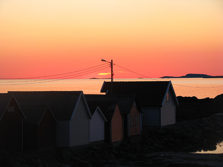kuće, Norveška, zalazak sunca