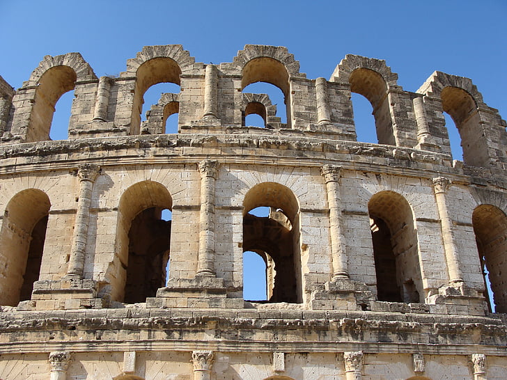 roman ruins, amphitheatre, architecture, ancient, el jem, tunisia, africa