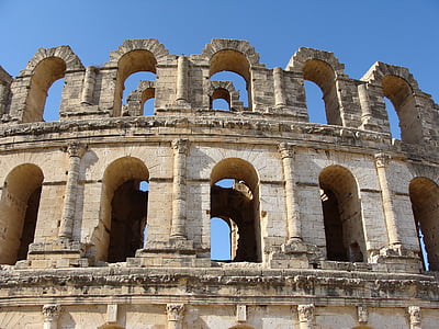 римські руїни, амфітеатр, Архітектура, Стародавні, El джем, Туніс, Африка
