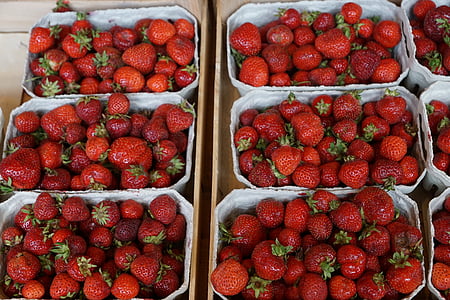 berries, eat, market, strawberries, red, bazar, sell