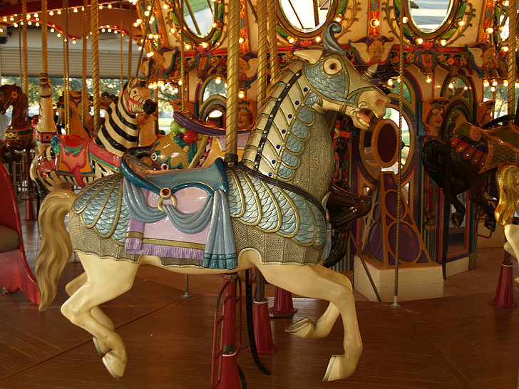 karusellen, Merry-Go-Round, rundkjøring, fornøyelsespark, moro, Park, ri
