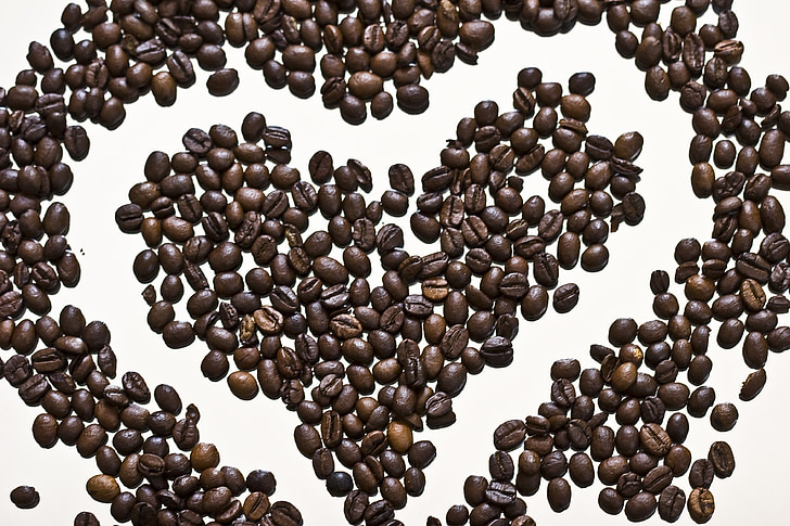 coffee, coffee beans, beans, heart, aroma, beverages, brown