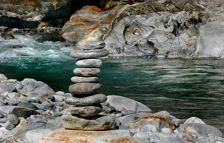 Cairn, eau blanche, Rock, vallée de la Maggia, Tessin, Rock - objet, eau