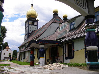 Hundertwasser, baernbach, Áustria, Igreja, arte-final, arquitetura, campanário