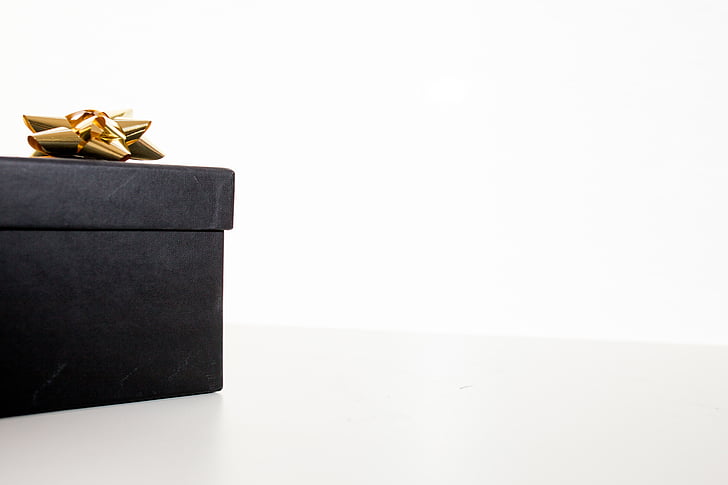 photo, black, box, gold, colored, bow, gift