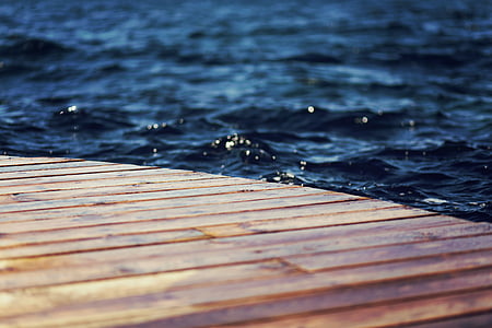blue, body, water, wood, dock, waves, ripples