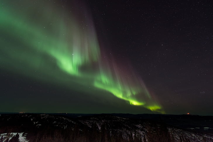 Aurora, Borealis, norra, lampor, naturen, natt, Sky